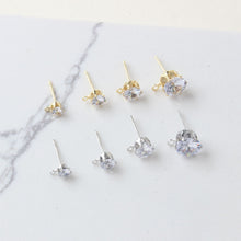 Load image into Gallery viewer, 10PCS Tiny Ear Post with Loops, S925 Silver Ear Pin Nickel Free, Micro CZ Pave, 4mm,5mm,6mm,8mm 14K Gold Plated Stud Earring Finding ZZ068