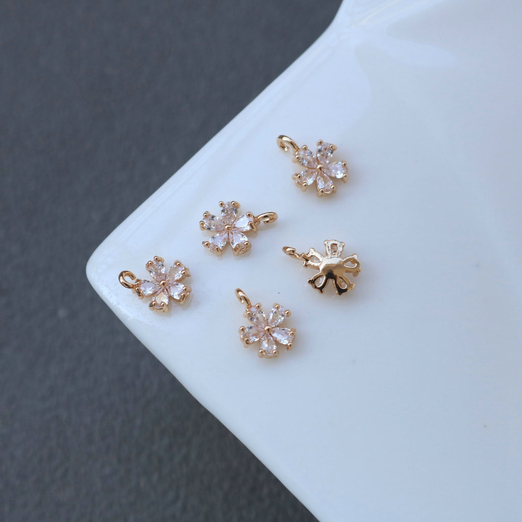 CZ Flower Charm, Cubic Zircon Crystal Flower Pendant, CZ Earring Charms,  Real Gold Plated Brass Earring Charms, Jewelry Findings HL020-F163