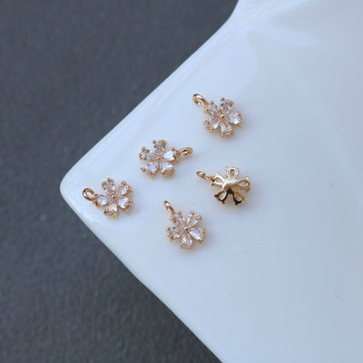 CZ Flower Charm, Cubic Zircon Crystal Flower Pendant, CZ Earring Charms,  Real Gold Plated Brass Earring Charms, Jewelry Findings HL020-F163