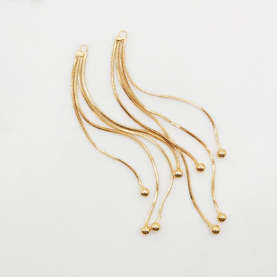 10pcs Gold Chain Tassel Pendant, Gold Beads Snake Chain Charm, 18K Gold Plated Earring Chain Pendant, Earring Findings ZX086