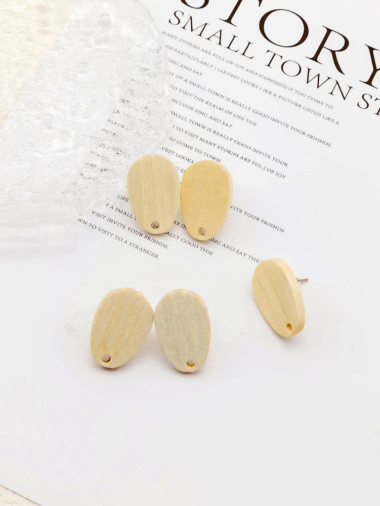 4PCS Wood Earrings, Oval Wooden Earrings for women, Reclaimed Ash Wood, Nickel Free, Geometric Statement Earrings Finding  JT902