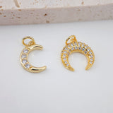 Cubic Crescent Moon Charm, 18K Gold Plated Moon Pendant, Clear Micro CZ Pave Horn Charms, Jewelry Findings S773