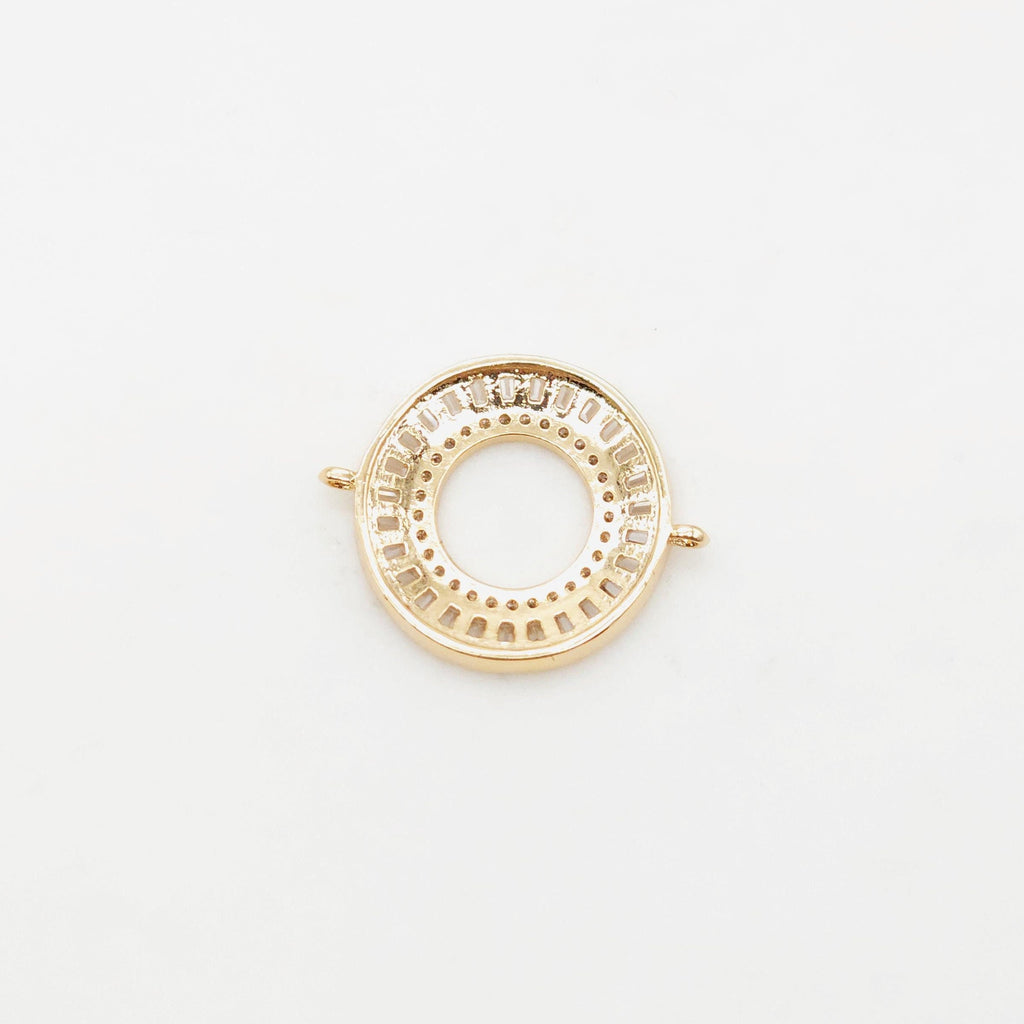 Round Pave CZ Connector, 18K Gold Plated Bracelet Making Connectors, Cubic Zirconia Pave Charms, 21.5x26mm Jewelry Findings S20359