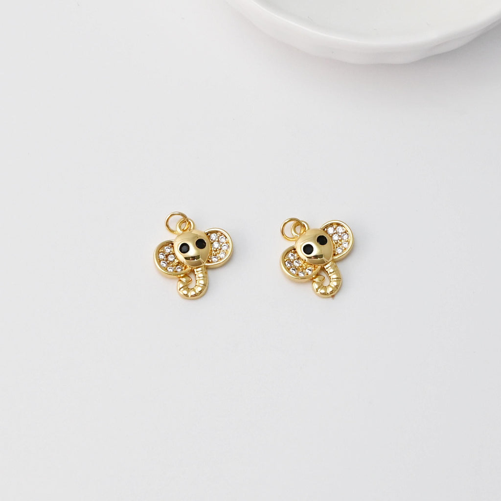 Snake Head Charm, Elephant Pendant, 18K Gold Plated Snake Pendant for Necklace Making, Micro CZ Pave Charm, Jewelry Finding
