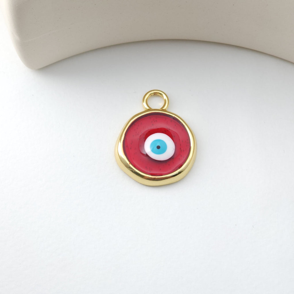Enamel Multicoloured Evil Eye Charm, 18K Gold Plated Round Pendant, 20mm, Necklace Making Charm, Jewelry Findings S1231