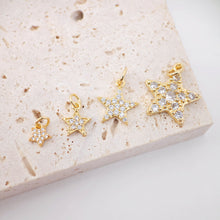 Cargar imagen en el visor de la galería, Dijes de estrella dorados, colgante de estrella cúbica con cristal pavé, chapado en oro de 18 quilates, pavé de circonita cúbica, dijes para hacer collares, accesorios de joyería S20612