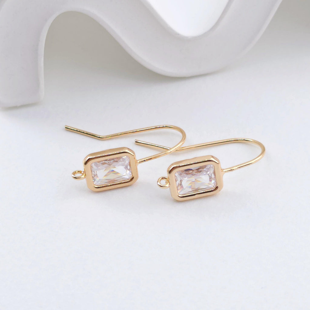 14K Gold Plated Ear Wires, Square Cubic Pave Earring Hooks, Nickel Free, Fish Hooks, Ear Wires for Jewelry Making ZX322