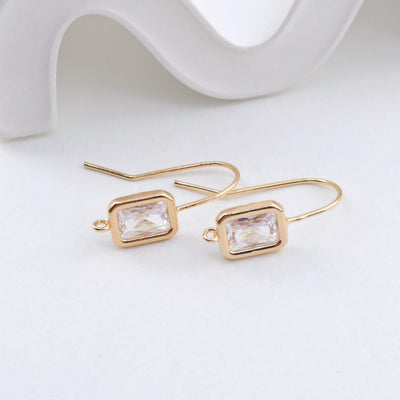 14K Gold Plated Ear Wires, Square Cubic Pave Earring Hooks, Nickel Free, Fish Hooks, Ear Wires for Jewelry Making ZX322