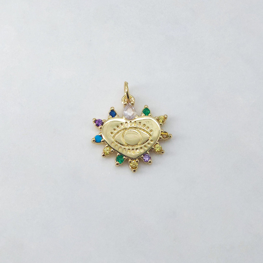 Dije de ojo malvado en forma de corazón, colgante de ojo esmaltado bañado en oro de 18 quilates, dije para hacer collares, accesorios de joyería S20624