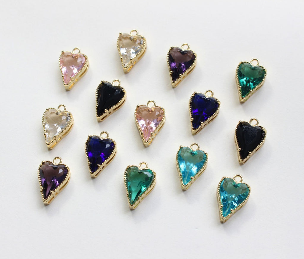 Dijes de corazón de cristal, 13 colores a elegir, colgante de corazón chapado en oro y plata de 18 quilates, accesorios de joyería GZ426