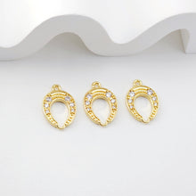 Load image into Gallery viewer, Gold Horseshoe Charm, 18K Gold CZ Pave Pendant, 18K Gold Plated, CZ Pave, Jewelry Findings D0214