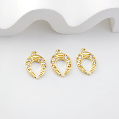 Gold Horseshoe Charm, 18K Gold CZ Pave Pendant, 18K Gold Plated, CZ Pave, Jewelry Findings D0214