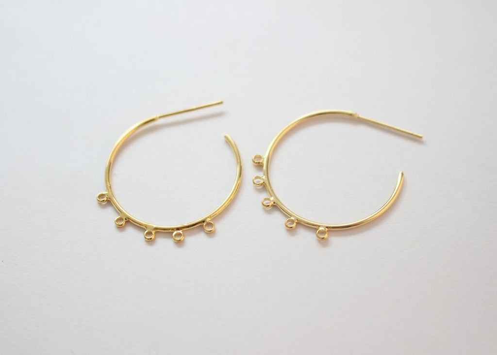 C Shape Earrings Post with 5 loops, 18K Gold, Nickel Free Earrings, Ear Stud Hypoallergenic Earring Findings BB079