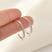 Load image into Gallery viewer, C Shape Earrings Post With Loop, 14K Gold/Silver Plated, S925 Silver Ear Pin Nickel Free Earrings, Pave Cubic Stone, Earring Findings YL002