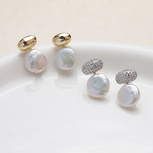 تحميل الصورة إلى عارض المعرض، دبوس أذن بيضاوي الشكل مرصع بأحجار الزركونيا المكعبة، دبوس أذن من الفضة الاسترلينية عيار 925، قرط أذن من الذهب عيار 18 قيراطًا مع أغطية تثبيت لنتائج أقراط اللؤلؤ نصف المثقوبة GZ414