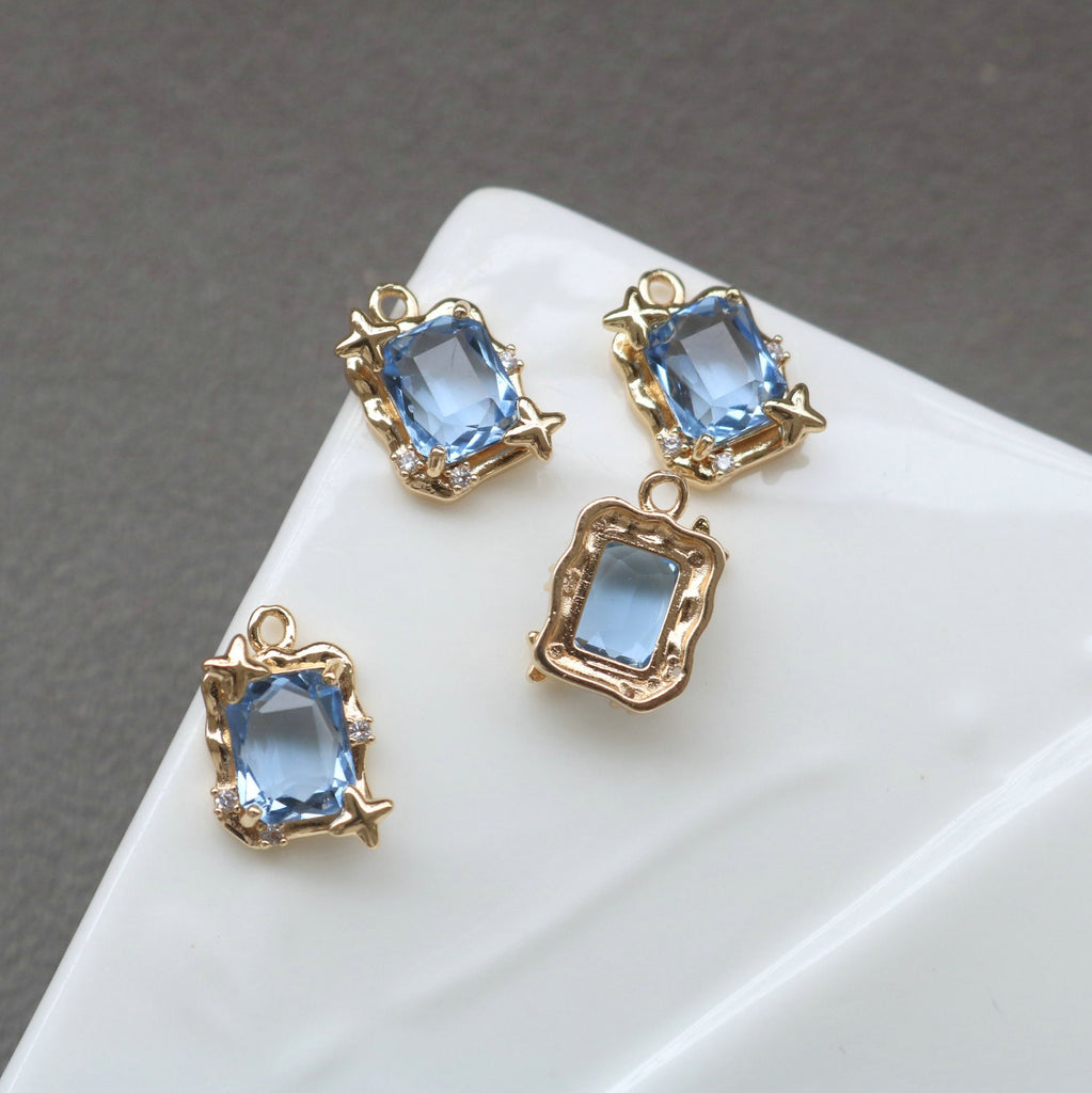 10pcs Rectangular Connector, Cubic Zircon Crystal Pendant, Bracelet Necklace Pendant, 14K Real Gold Plated, Jewelry Findings HL067-F133