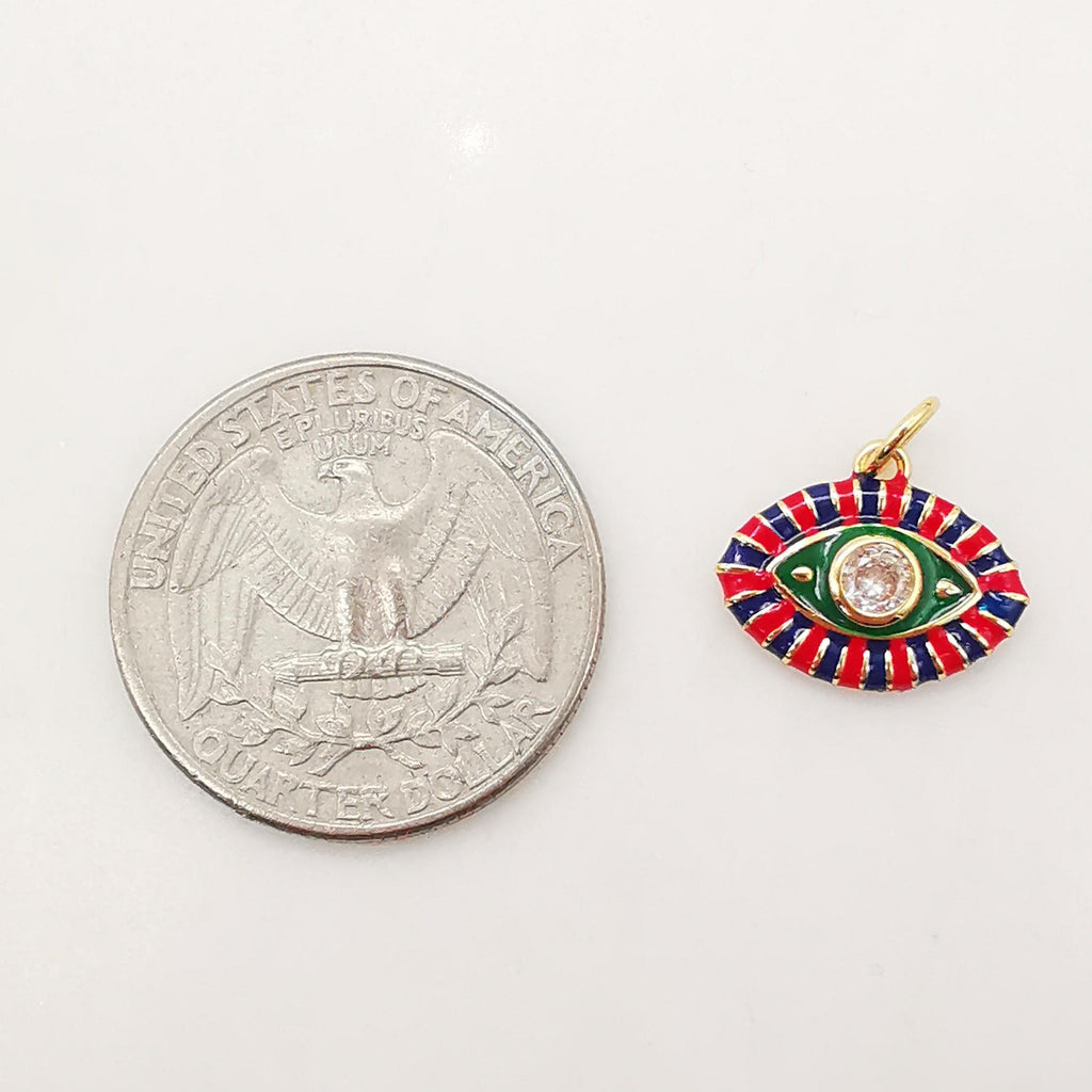 Enamel Cubic Evil Eye Charm, 18K Gold Plated Micro CZ Pave Eye Pendant, Necklace Making Charm, 15mm, Jewelry Findings S1074