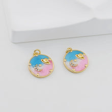 Load image into Gallery viewer, Enamel Cubic Moon &amp; Star Charm, 18K Gold Plated Multicolor Pave Round Pendant, Necklace Making Charm, Jewelry Findings S20769