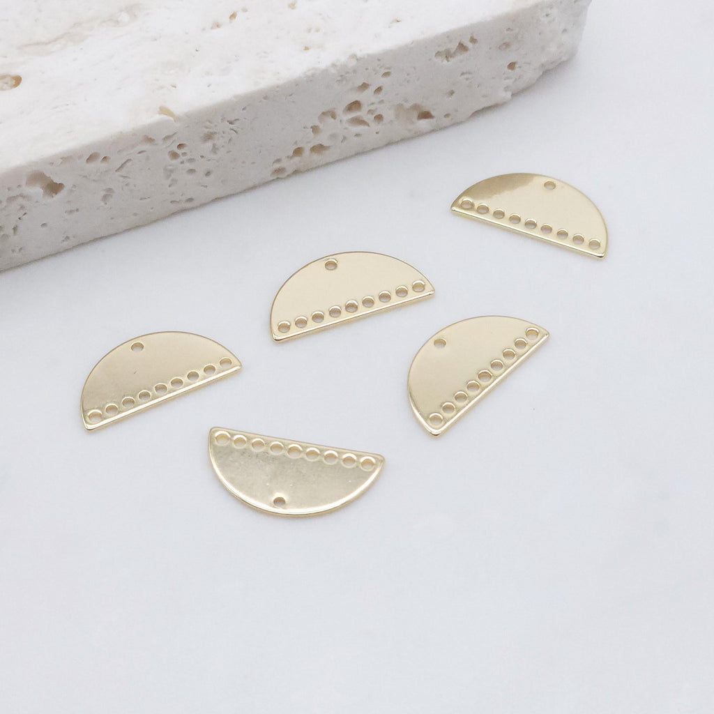 10pcs Half Circle Connector with loops, Metal Blank, 14K Gold Plated, Semi-Circle Connectors, 21*10.5mm Jewelry Findings ZX132-D0002