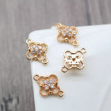 10pcs Flower Connector Charm, Cubic Zircon Crystal Flower Pendant, Real Gold Plated Brass Earring Charms, Jewelry Findings HL059-F146