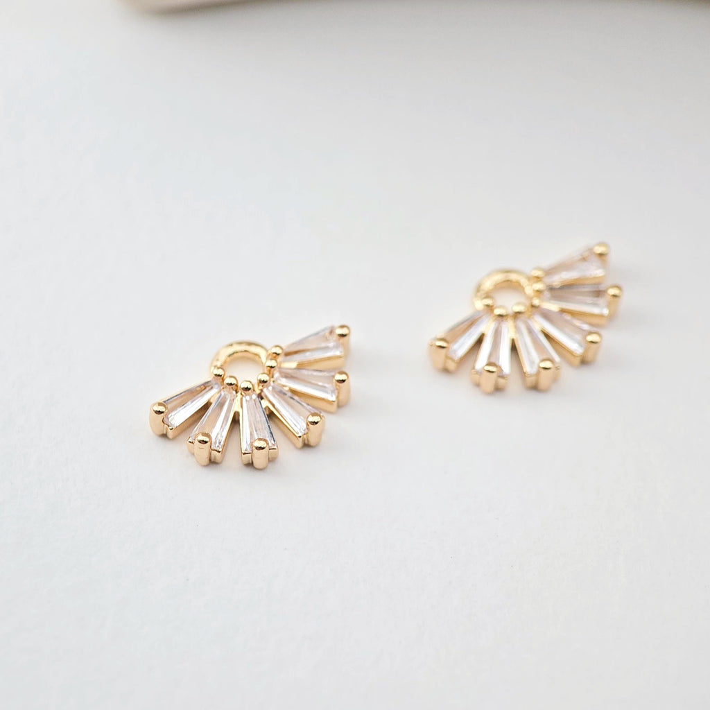 CZ Pave Fan Shape Charm, Cubic Zircon Crystal Fan Connector, CZ Earring Charms,Real Gold Plated Earring Charms, Jewelry Findings D0238