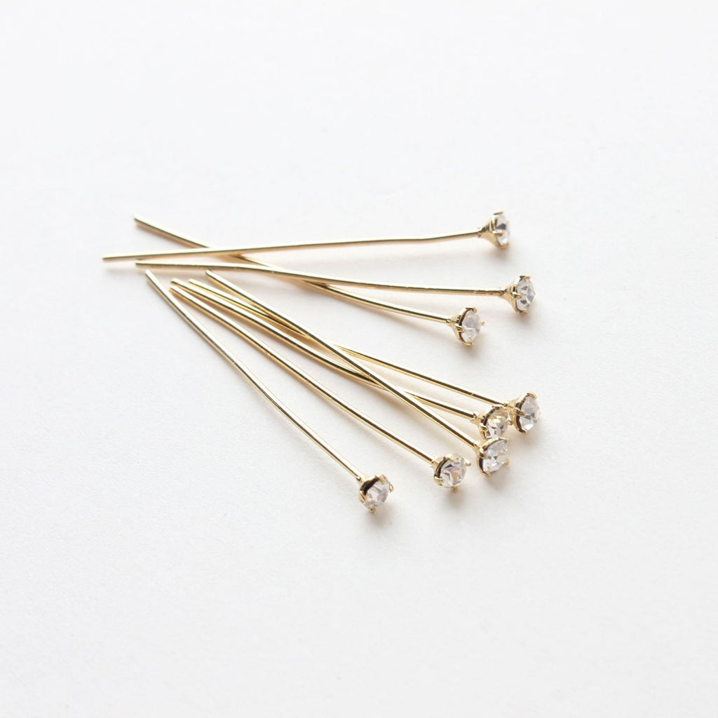 10pcs Crystal Head Pins, Czech Crystal, 14K Gold Plated, 22 Gauge, 32mm Component for Jewelry Making Findings ZZ066