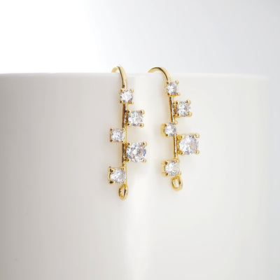 18K Gold Plated Ear Wires, Multiple small cubic zirconias Pave Earring Hooks, Nickel Free, Fish Hooks, Ear Wires for Jewelry Making D0185