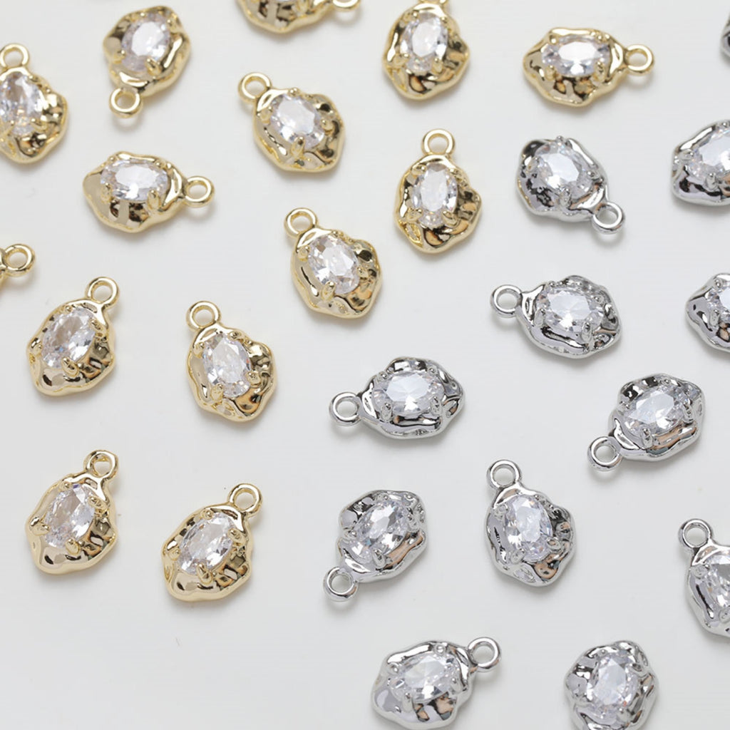 Irregular Zirconia Pendant, CZ Stone Charm, 14K Gold/Silver Plated Eye Shape Charm, Necklace Pendant, Clear CZ Pave Pendant GZ255