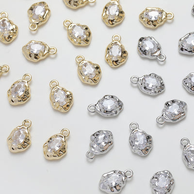 Irregular Zirconia Pendant, CZ Stone Charm, 14K Gold/Silver Plated Eye Shape Charm, Necklace Pendant, Clear CZ Pave Pendant GZ255