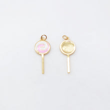 Load image into Gallery viewer, Enamel Lollipop, Colorful lollipop Pendant, 18K Gold Plated CZ Pave, Necklace Making Charms, Jewelry Findings S20449