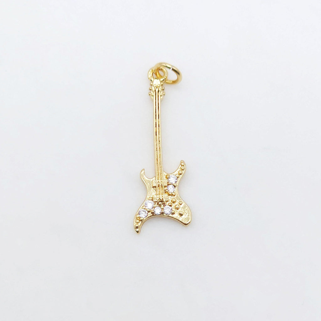 Band Guitar Pendants Collection, 18K Gold Plated, Bass Charm, Necklace Charms, Jewelry Findings S20506