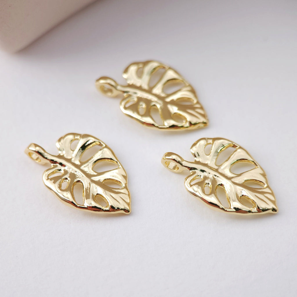 Gold Leaf Charm, 18K Real Gold Plated Brass Earring Charms, Jewelry Findings D0082