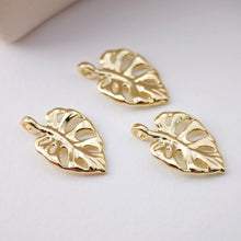Load image into Gallery viewer, Gold Leaf Charm, 18K Real Gold Plated Brass Earring Charms, Jewelry Findings D0082