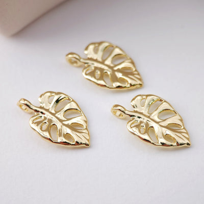 Gold Leaf Charm, 18K Real Gold Plated Brass Earring Charms, Jewelry Findings D0082