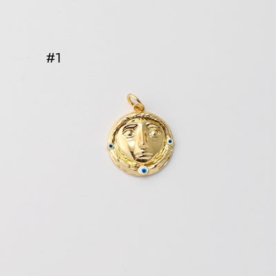 Sunny Face Pendant, Round Pendant, Irregular Face, 18K Gold Plated, For Bracelet And Necklace Making, Jewelry Findings S1409