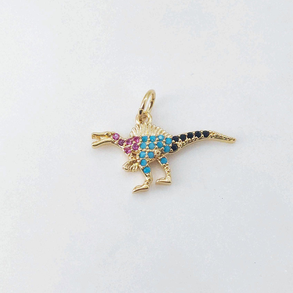 Dinosaur Pendant Collection, Animal Pendant, Rainbow CZ Pave Pendant, 18K Gold Plated Pendant, Jewelry Findings S20623
