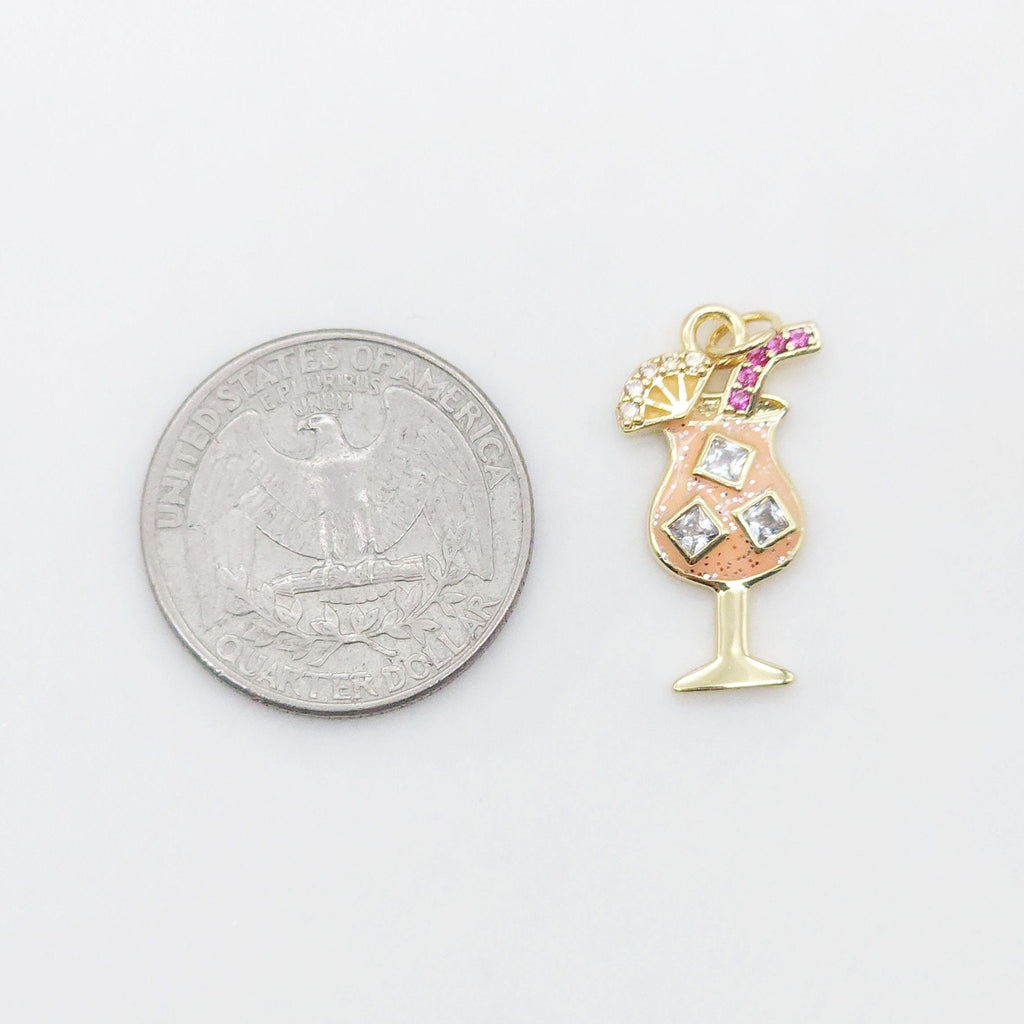 Summer Drink Charms, 18K Gold Plated, Cubic Pave Charms, Enamel Drinks Pendant, Necklace charms, 24*13.5mm, Jewelry Findings S20585