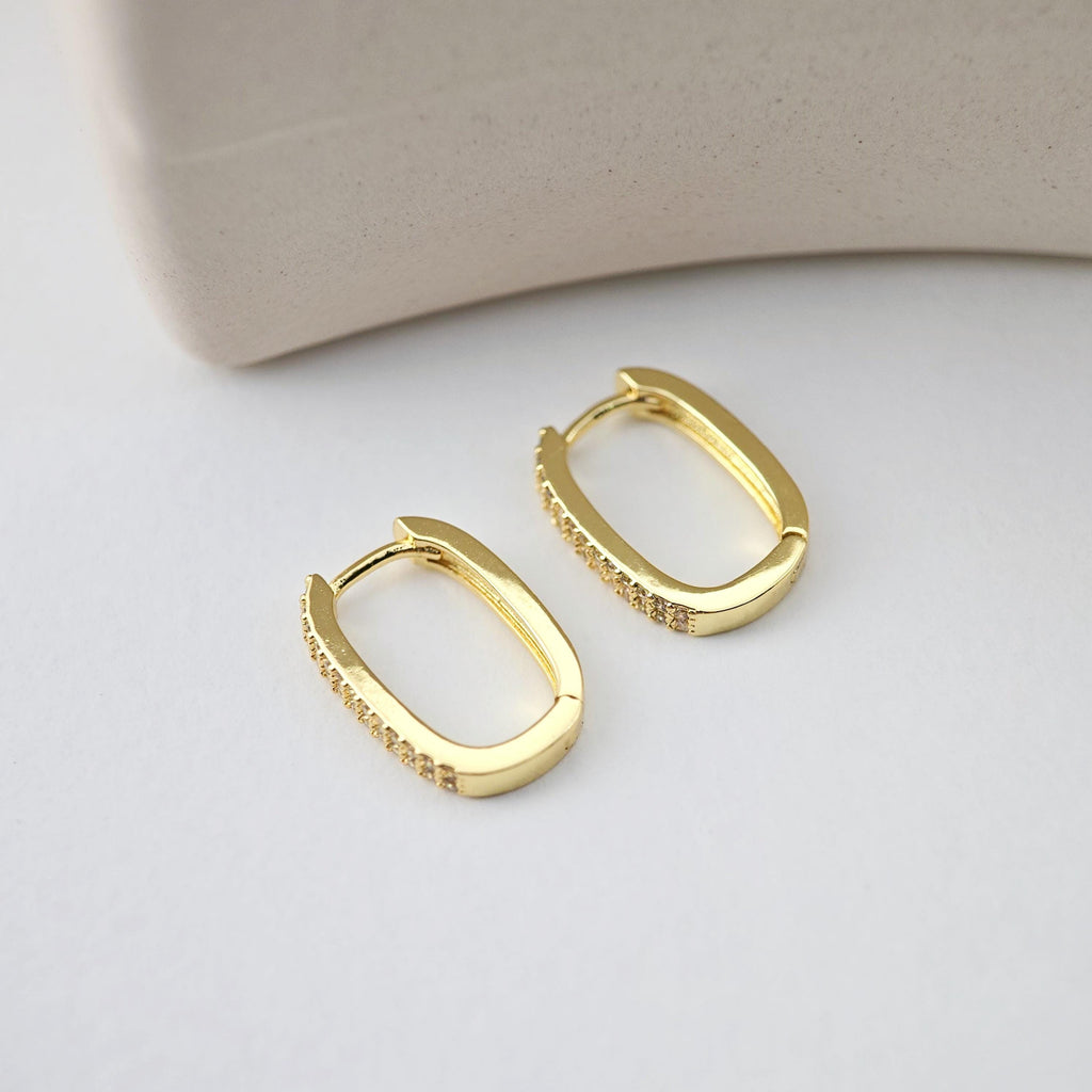 18K Gold Plated Oval Hoop Earring, CZ Pave, Huggie Hoops Earring Parts, Oval Hoop earring  for Jewelry Making S1237