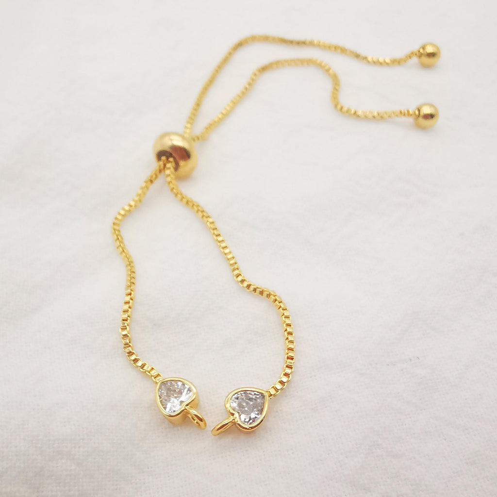 5PCS Adjustable Bracelet Making Chain For Making, 18K Gold Plated Half Finished Slide Box Chain with Rubber Stopper Beads 1.2mm Flat, S992