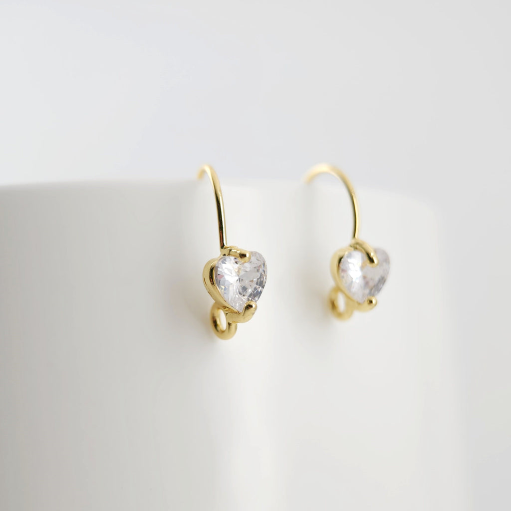 18K Gold Plated Ear Wires, heart Cubic Pave Earring Hooks, Nickel Free, Fish Hooks, Ear Wires for Jewelry Making D0169