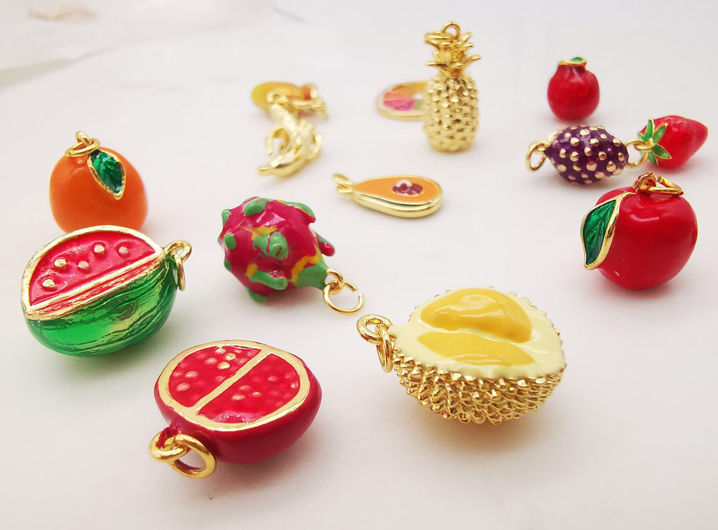 Colgantes de esmalte 3D de frutas, fresa, manzana y durian, chapados en oro de 18 quilates, para pulseras, collares y accesorios de joyería S2001