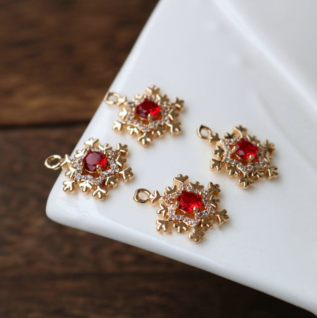 Snowflake Charm, Cubic Zircon Crystal Snowflake Pendant, CZ Earring Charms,  Gold Plated Brass Earring Charms, Jewelry Findings HL003-F166
