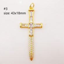 Cargar imagen en el visor de la galería, Dijes de cruz con pavé de circonita cúbica, colgante de espada, dije de cruz rosa, chapado en oro de 18 quilates, dijes para hacer collares, accesorios de joyería S890