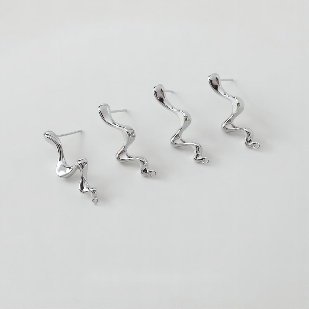 Wave Earring Post with Loop, 14K Gold/Silver, S925 Silver Pin Nickel Free Earrings, Wave Ear Stud with Loop GE009-D0487