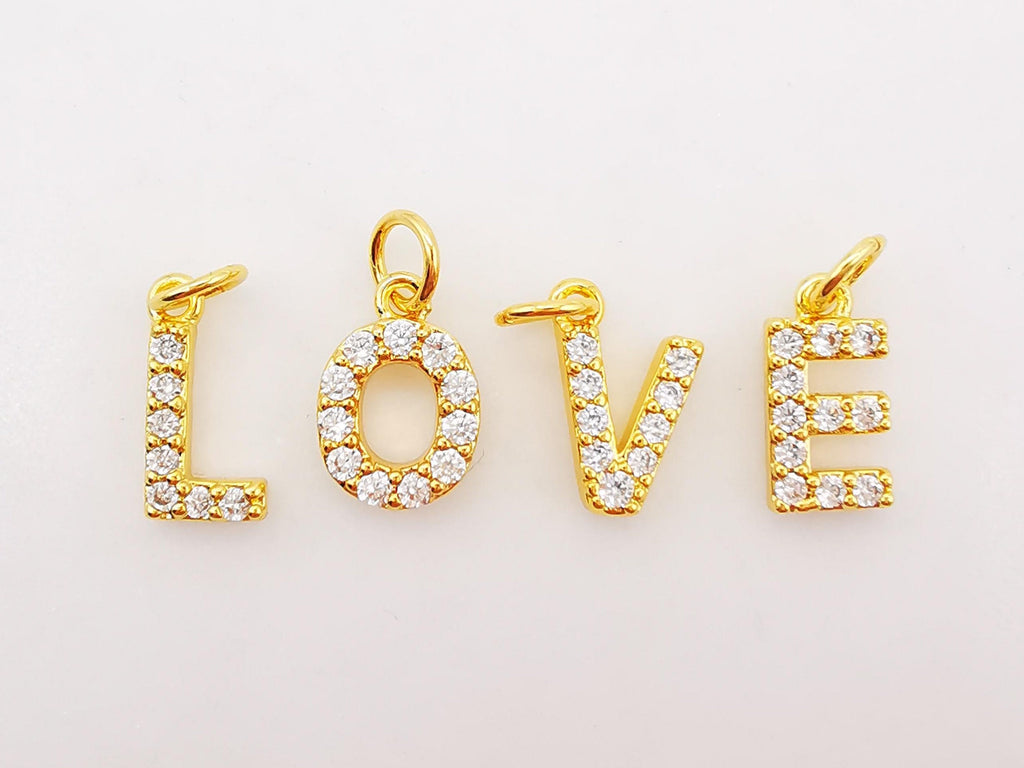 Dainty Cubic Alphabet Letter Charm, 18K Gold Plated CZ Micro Pave Initial Pendant, 8mm, Necklace Bracelet Earring Making S904