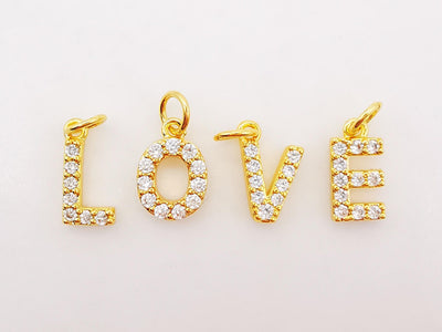 Dainty Cubic Alphabet Letter Charm, 18K Gold Plated CZ Micro Pave Initial Pendant, 8mm, Necklace Bracelet Earring Making S904