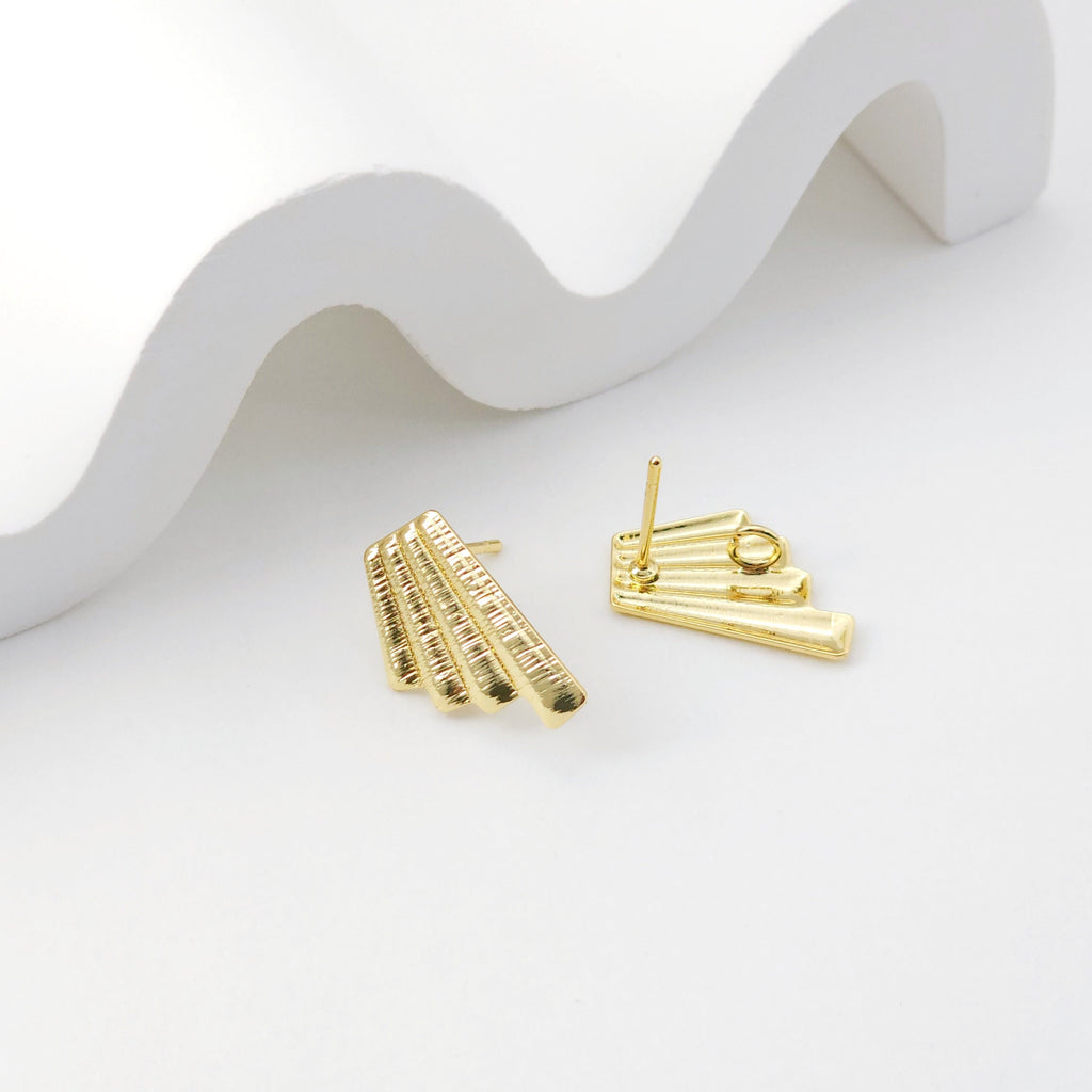 Ray Brushed Faceted Earring Post with Loop, 18K Gold Plated, Nickel Free Earrings, Hypoallergenic Earring Findings D0205