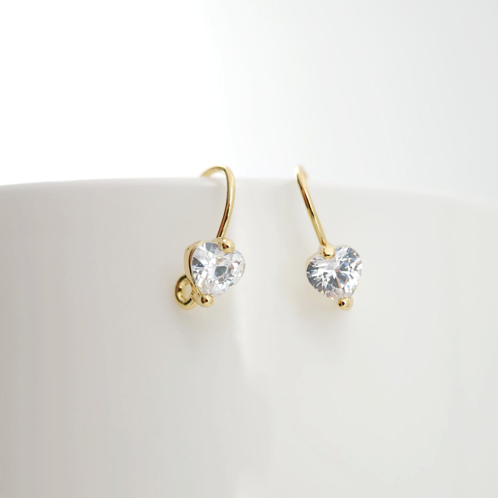 18K Gold Plated Ear Wires, heart Cubic Pave Earring Hooks, Nickel Free, Fish Hooks, Ear Wires for Jewelry Making D0169