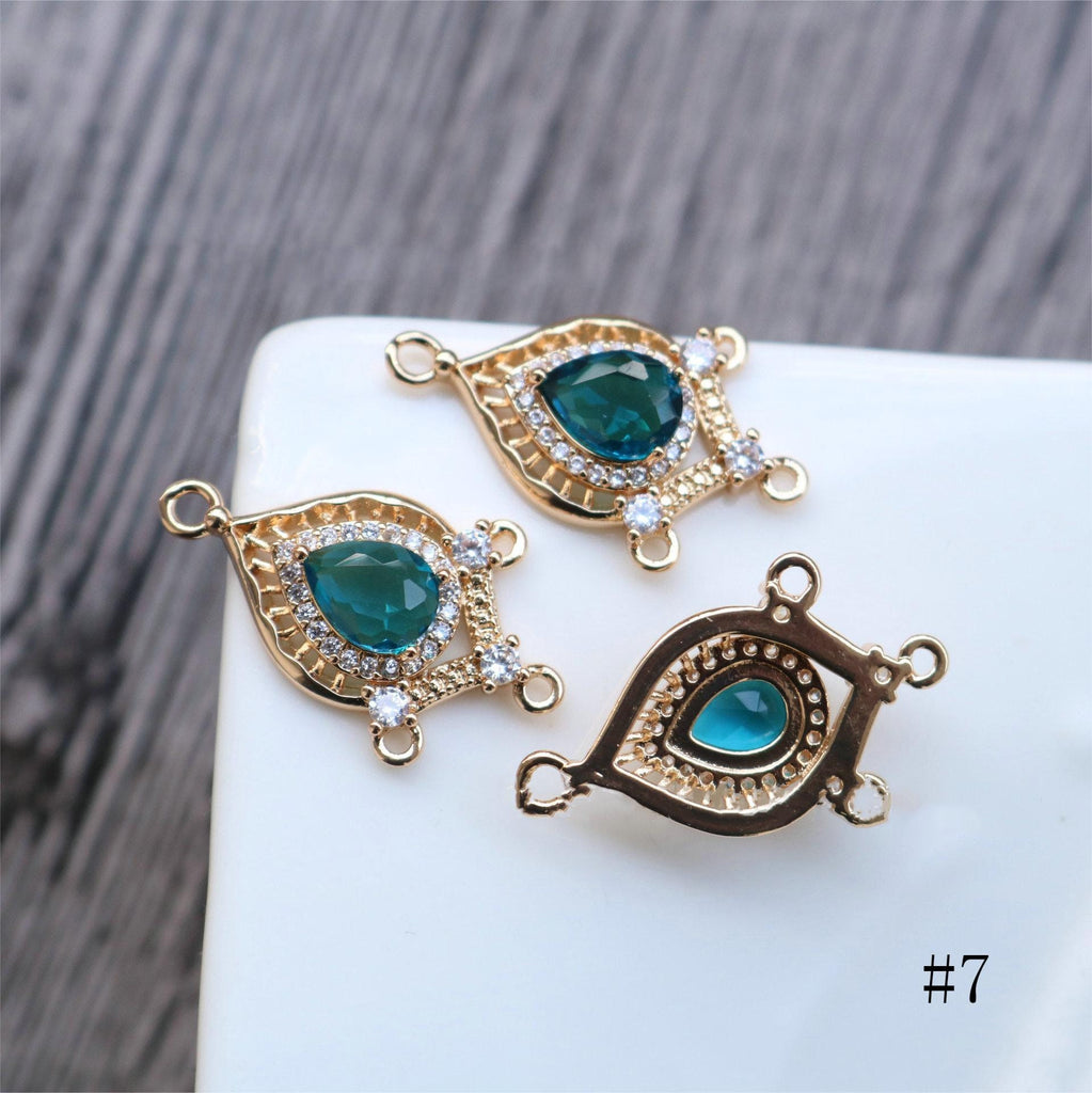 10pcs Boho Connector Pendant, CZ Pave Charm, 14K Gold Plated CZ Pave, Necklace Making Charm, Jewelry Findings HL053