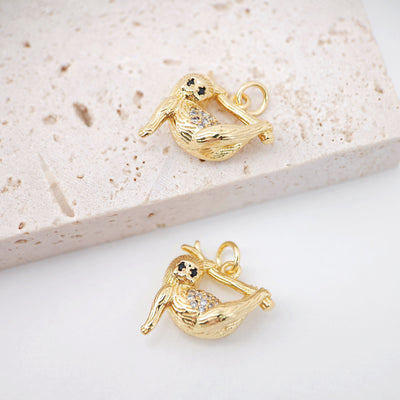 Sloth Charm, 18K Gold Plated Sloth Pendant, 16.4mm, 3D Sloth Animal Necklace Charm, Jewelry Findings S358